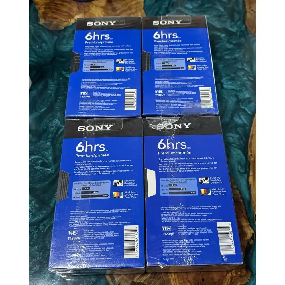 Sony Blank VCR Tapes Set of 8 Sealed Premium Grade T-120 VHS 6hour